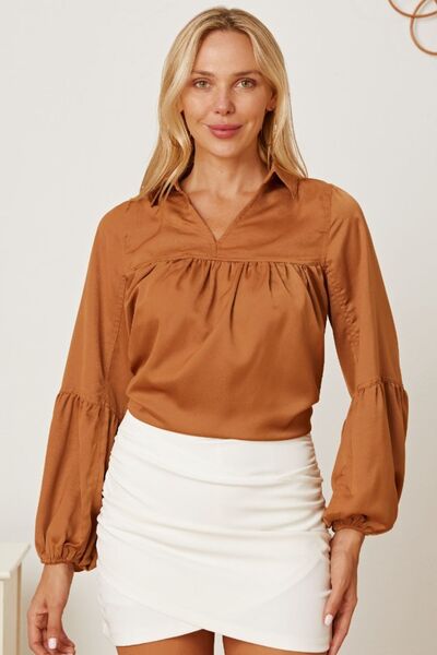 Balloon Sleeve Collared Neck Blouse - Mervyns