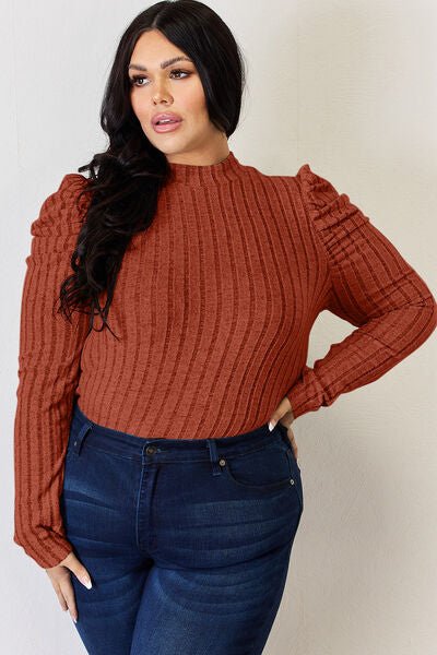 Basic Bae Full Size Ribbed Mock Neck Puff Sleeve T-Shirt - Mervyns