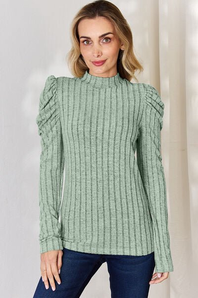 Basic Bae Full Size Ribbed Mock Neck Puff Sleeve T-Shirt - Mervyns