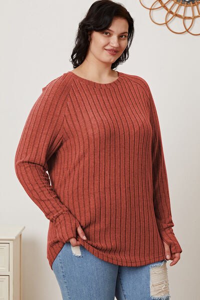 Basic Bae Full Size Ribbed Thumbhole Sleeve T-Shirt - Mervyns