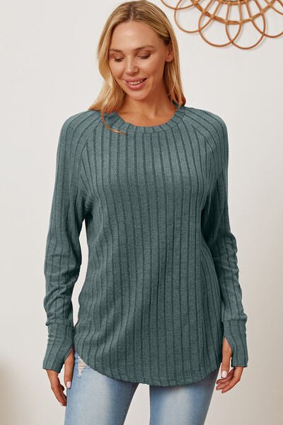 Basic Bae Full Size Ribbed Thumbhole Sleeve T-Shirt - Mervyns