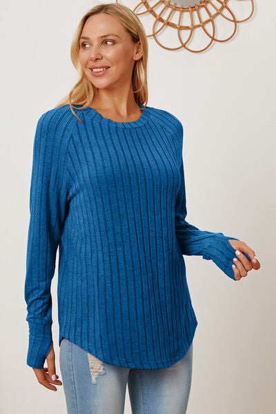 Basic Bae Full Size Ribbed Thumbhole Sleeve T-Shirt - Mervyns