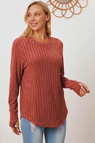 Basic Bae Full Size Ribbed Thumbhole Sleeve T-Shirt - Mervyns