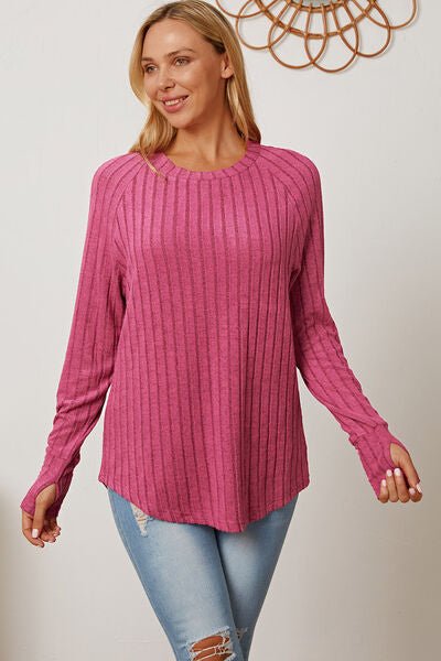 Basic Bae Full Size Ribbed Thumbhole Sleeve T-Shirt - Mervyns