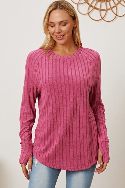 Basic Bae Full Size Ribbed Thumbhole Sleeve T-Shirt - Mervyns