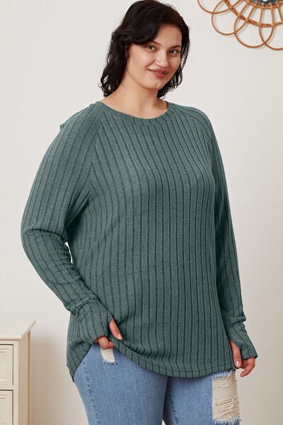 Basic Bae Full Size Ribbed Thumbhole Sleeve T-Shirt - Mervyns