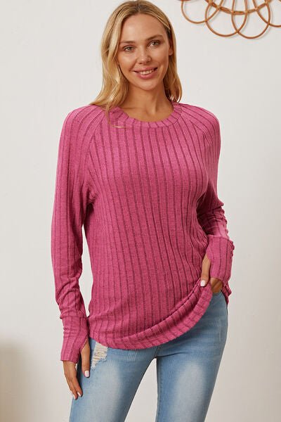 Basic Bae Full Size Ribbed Thumbhole Sleeve T-Shirt - Mervyns