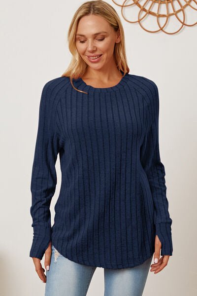 Basic Bae Full Size Ribbed Thumbhole Sleeve T-Shirt - Mervyns