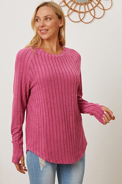 Basic Bae Full Size Ribbed Thumbhole Sleeve T-Shirt - Mervyns