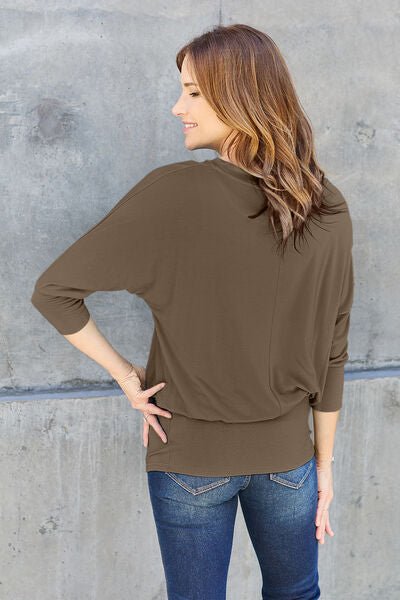 Basic Bae Full Size Round Neck Batwing Sleeve Blouse - Mervyns