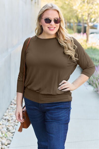 Basic Bae Full Size Round Neck Batwing Sleeve Blouse - Mervyns