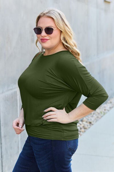 Basic Bae Full Size Round Neck Batwing Sleeve Blouse - Mervyns