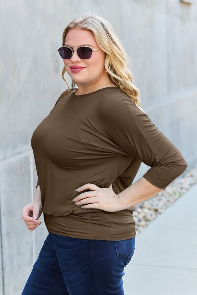 Basic Bae Full Size Round Neck Batwing Sleeve Blouse - Mervyns