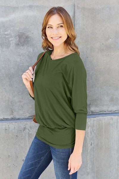 Basic Bae Full Size Round Neck Batwing Sleeve Blouse - Mervyns