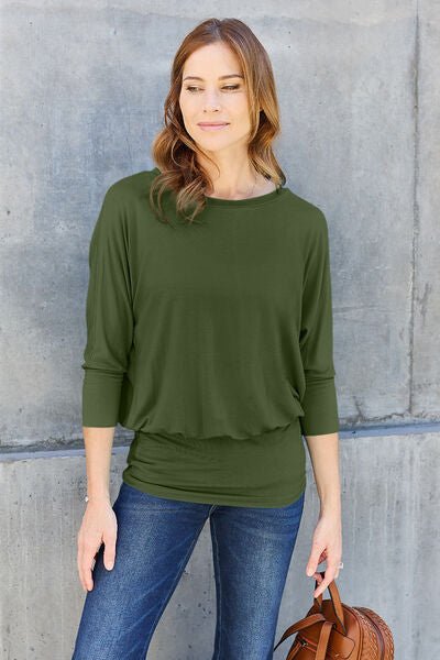 Basic Bae Full Size Round Neck Batwing Sleeve Blouse - Mervyns