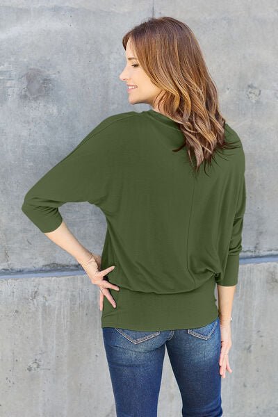 Basic Bae Full Size Round Neck Batwing Sleeve Blouse - Mervyns