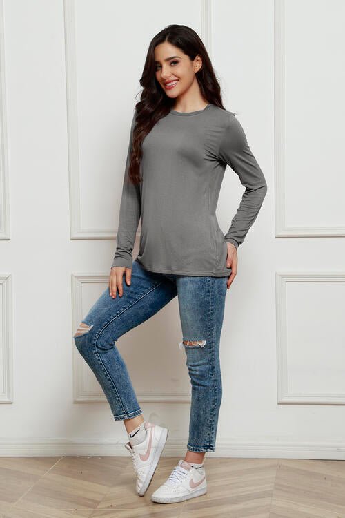 Basic Bae Full Size Round Neck Long Sleeve Top - Mervyns