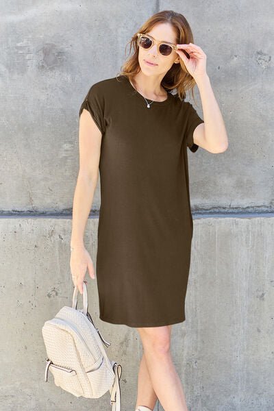 Basic Bae Full Size Round Neck Short Sleeve Dress with Pockets - Mervyns