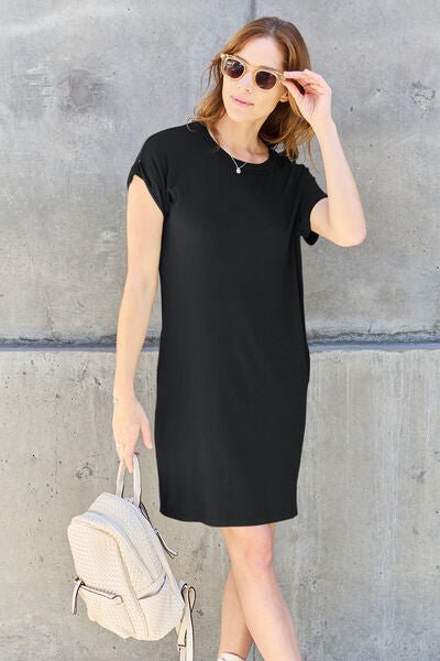 Basic Bae Full Size Round Neck Short Sleeve Dress with Pockets - Mervyns