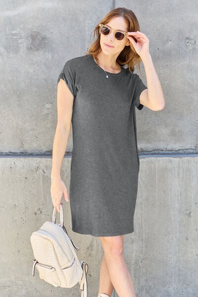 Basic Bae Full Size Round Neck Short Sleeve Dress with Pockets - Mervyns