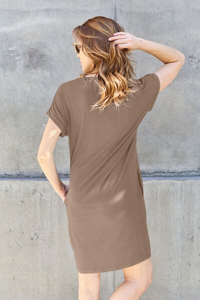 Basic Bae Full Size Round Neck Short Sleeve Dress with Pockets - Mervyns