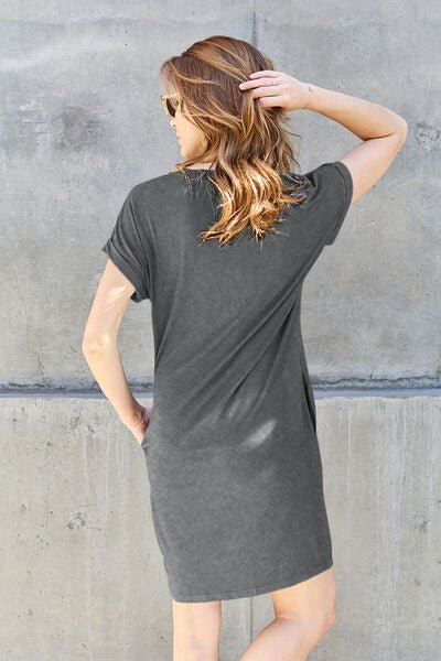 Basic Bae Full Size Round Neck Short Sleeve Dress with Pockets - Mervyns