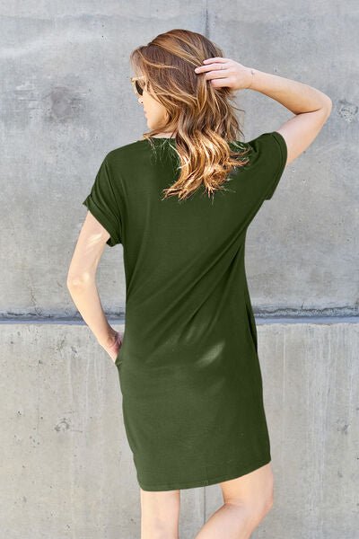 Basic Bae Full Size Round Neck Short Sleeve Dress with Pockets - Mervyns