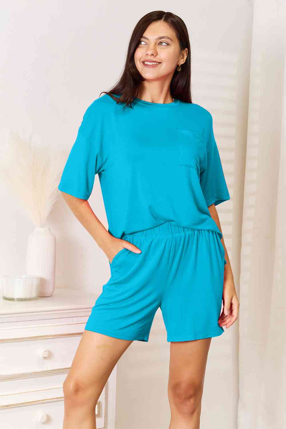 Basic Bae Full Size Soft Rayon Half Sleeve Top and Shorts Set - Mervyns