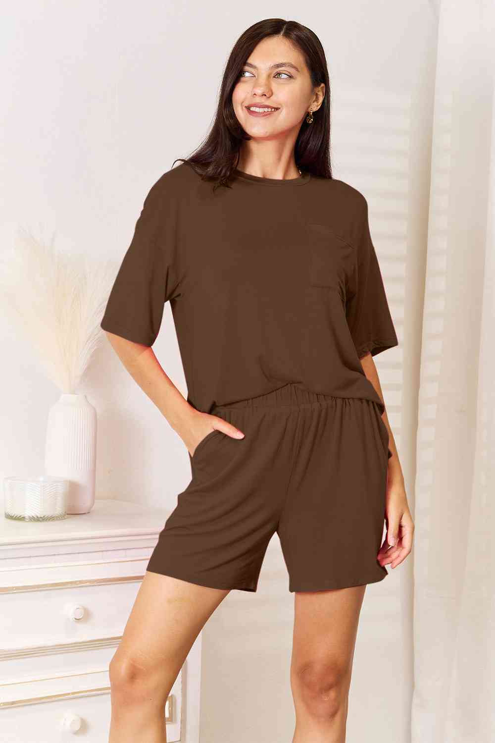 Basic Bae Full Size Soft Rayon Half Sleeve Top and Shorts Set - Mervyns