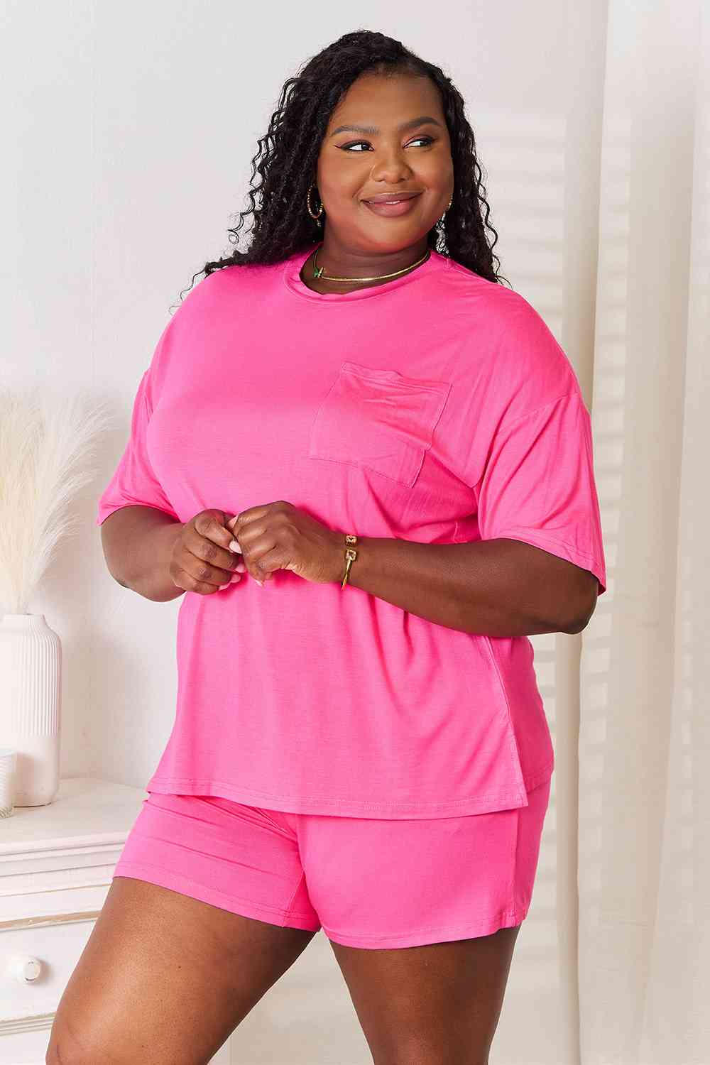 Basic Bae Full Size Soft Rayon Half Sleeve Top and Shorts Set - Mervyns