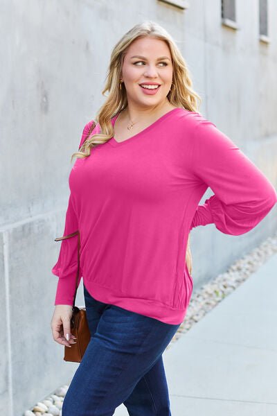 Basic Bae Full Size V - Neck Lantern Sleeve Blouse - Mervyns