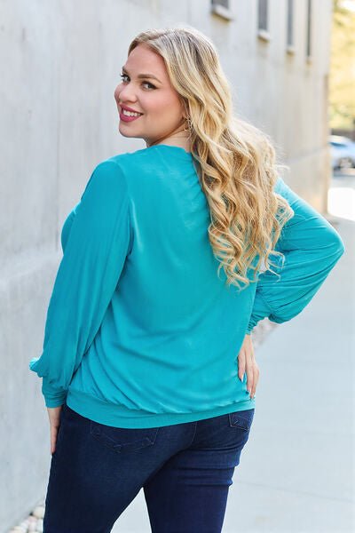 Basic Bae Full Size V - Neck Lantern Sleeve Blouse - Mervyns