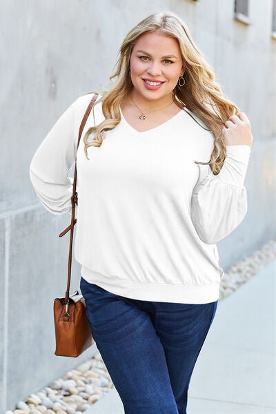 Basic Bae Full Size V - Neck Lantern Sleeve Blouse - Mervyns