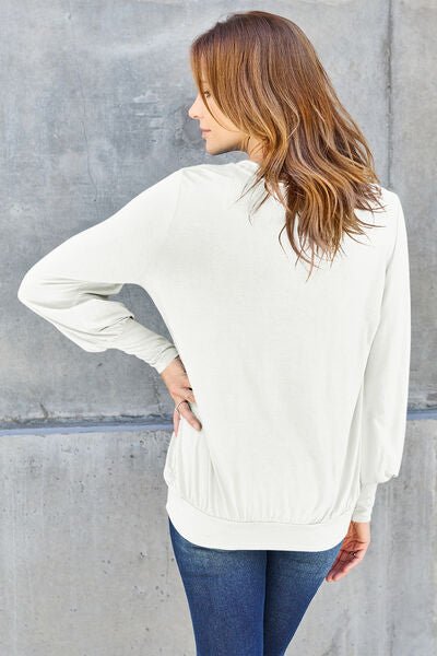 Basic Bae Full Size V - Neck Lantern Sleeve Blouse - Mervyns