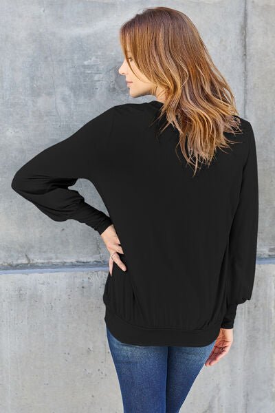 Basic Bae Full Size V - Neck Lantern Sleeve Blouse - Mervyns