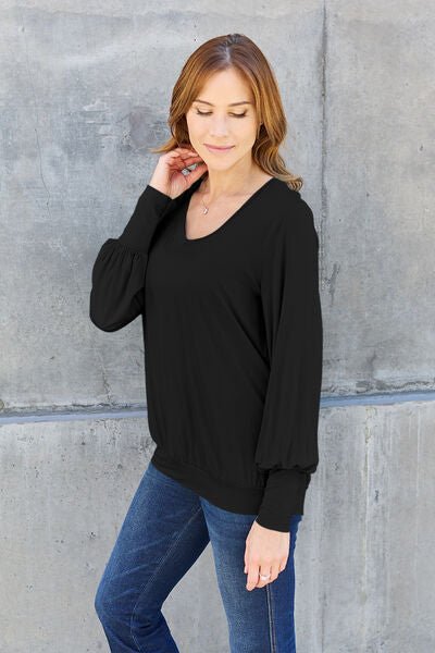 Basic Bae Full Size V - Neck Lantern Sleeve Blouse - Mervyns