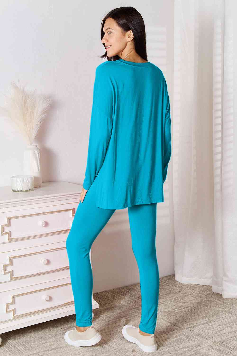 Basic Bae Full Size V - Neck Soft Rayon Long Sleeve Top and Pants Lounge Set - Mervyns