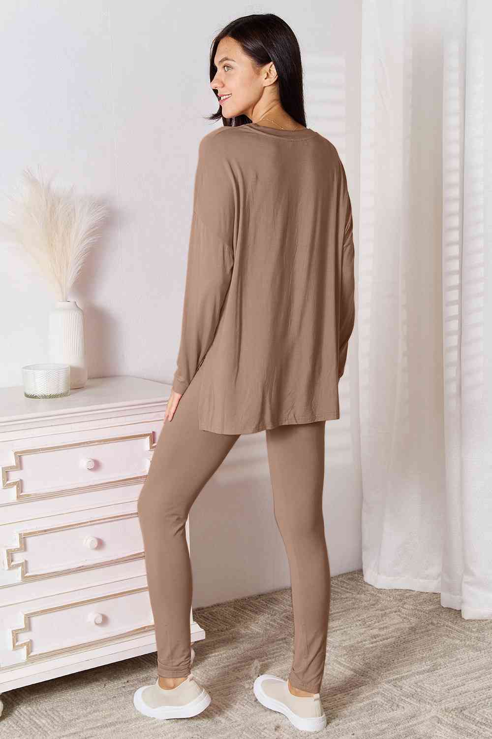 Basic Bae Full Size V - Neck Soft Rayon Long Sleeve Top and Pants Lounge Set - Mervyns