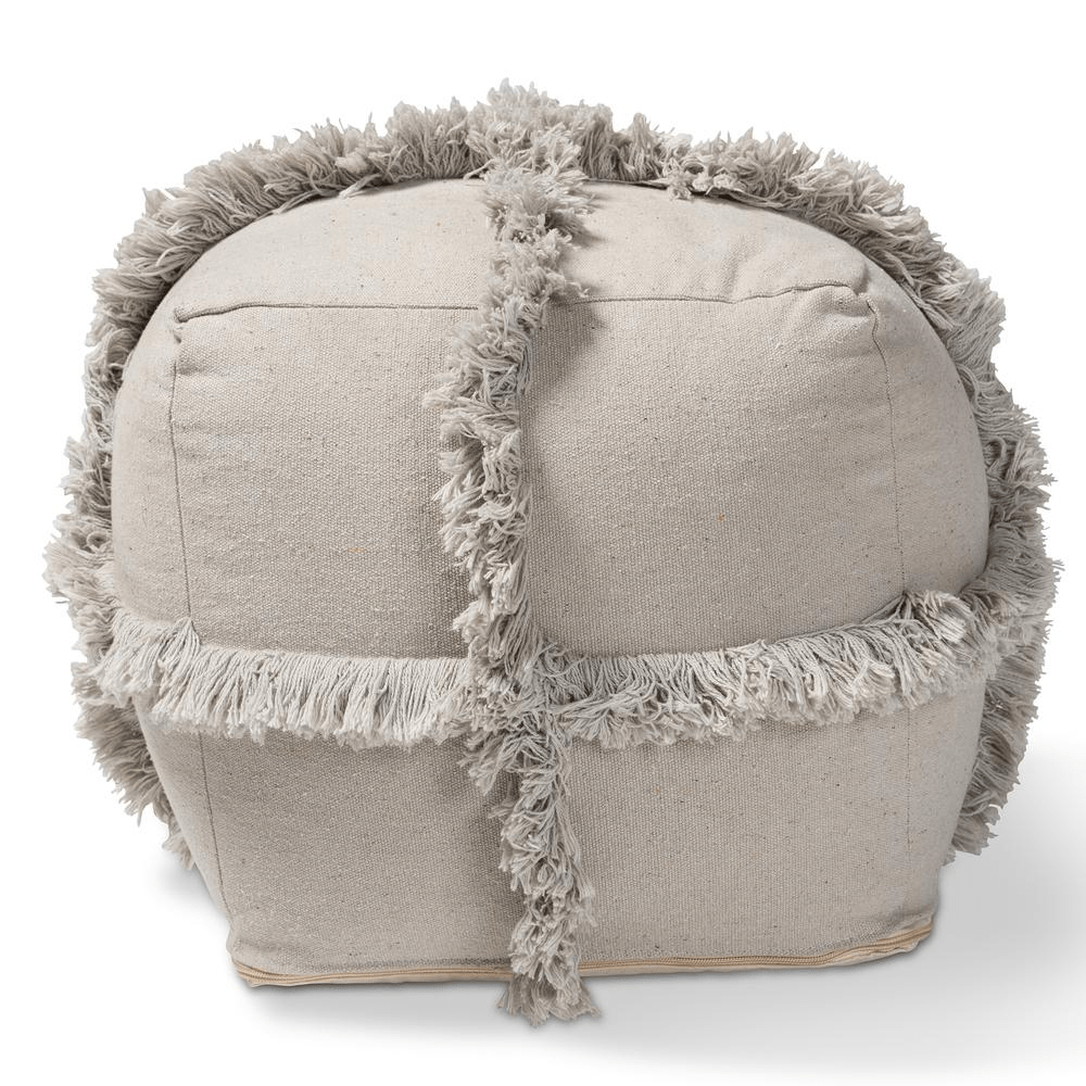 Baxton Studio Alfro Moroccan Inspired Grey Handwoven Cotton Fringe Pouf Ottoman - Mervyns