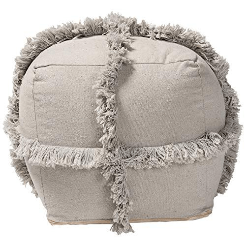 Baxton Studio Alfro Moroccan Inspired Grey Handwoven Cotton Fringe Pouf Ottoman - Mervyns