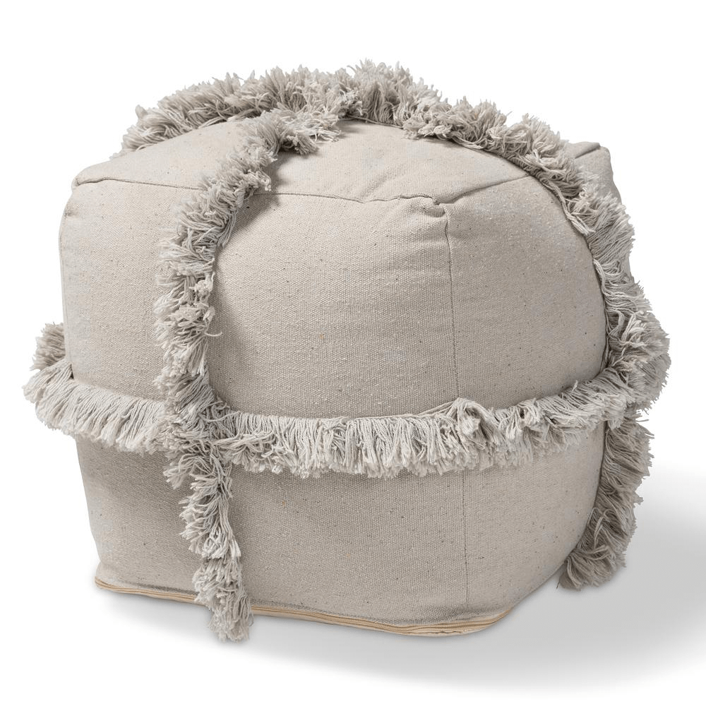 Baxton Studio Alfro Moroccan Inspired Grey Handwoven Cotton Fringe Pouf Ottoman - Mervyns