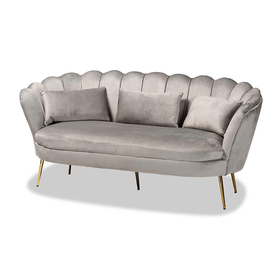 Baxton Studio Genia Contemporary Glam and Luxe Grey Velvet Fabric Upholstered and Gold Metal Sofa - Mervyns