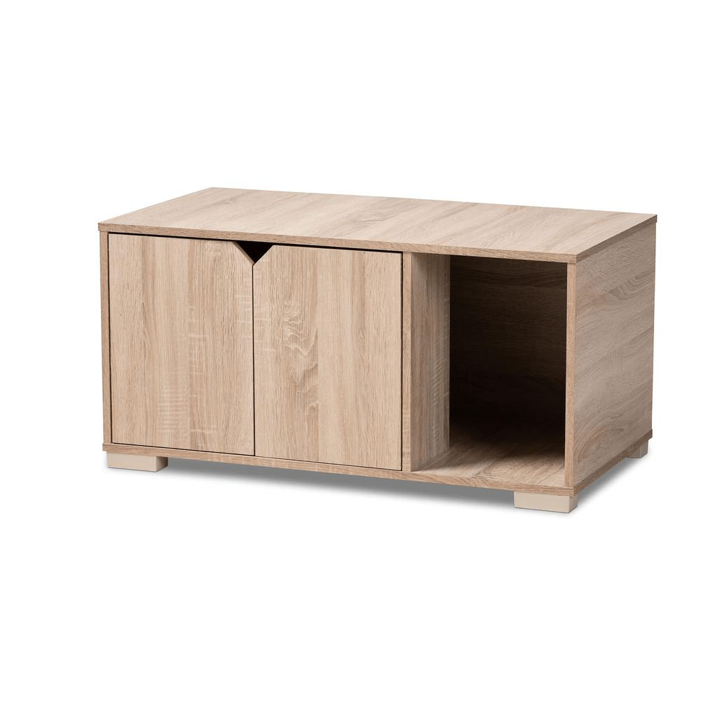 Baxton Studio Jasper Modern and Contemporary Oak Finished 2 - Door Wood Cat Litter Box Cover House - Mervyns