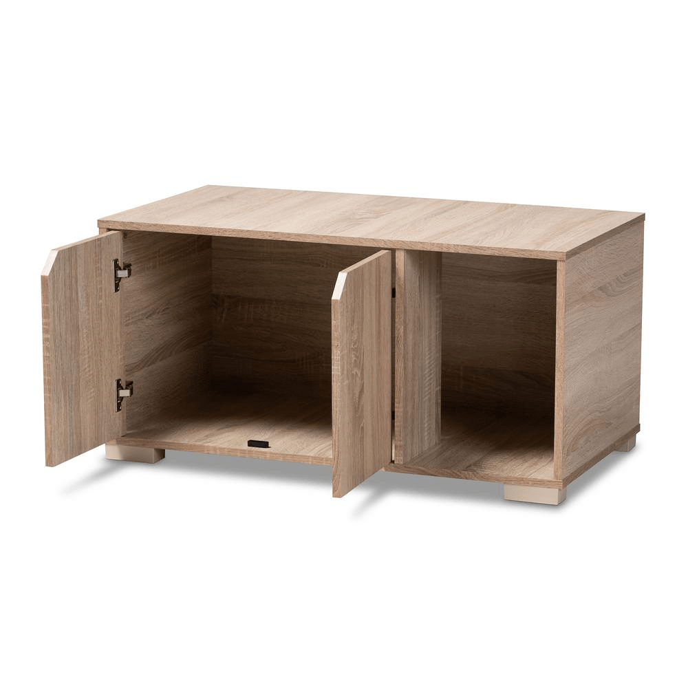 Baxton Studio Jasper Modern and Contemporary Oak Finished 2 - Door Wood Cat Litter Box Cover House - Mervyns