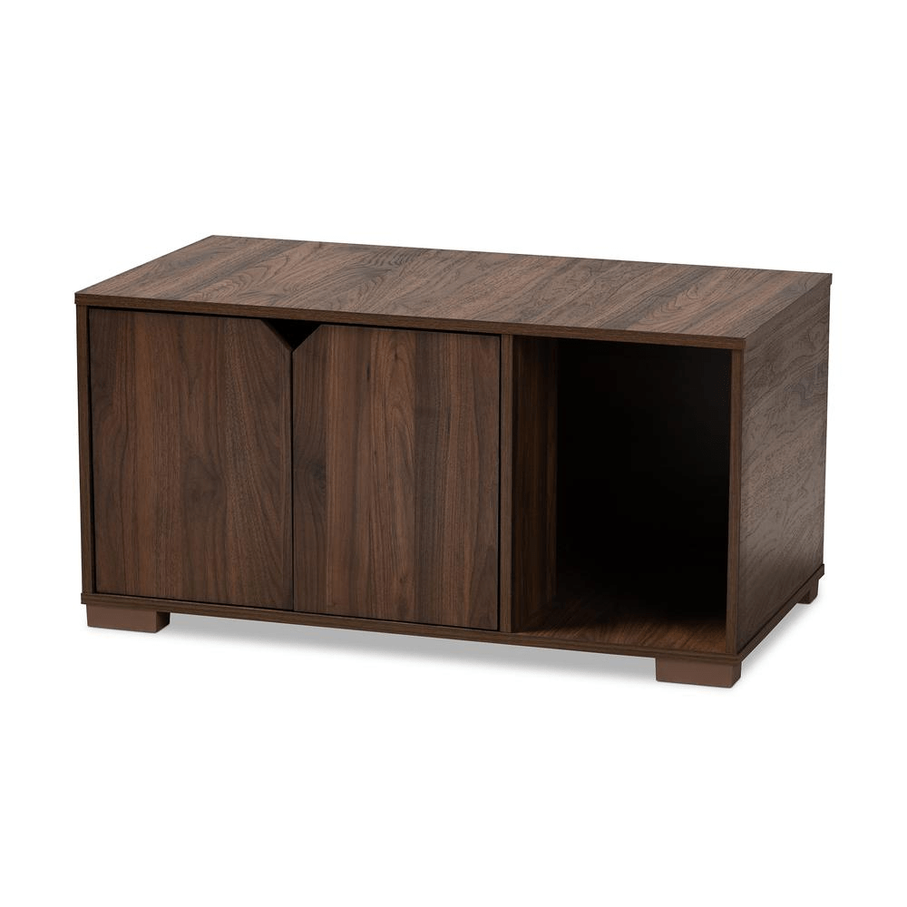 Baxton Studio Jasper Modern and Contemporary Walnut Brown Finished 2 - Door Wood Cat Litter Box Cover House - Mervyns