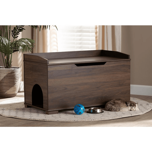 Baxton Studio Mariam Modern and Contemporary Walnut Brown Finished Wood Cat Litter Box Cover House - Mervyns