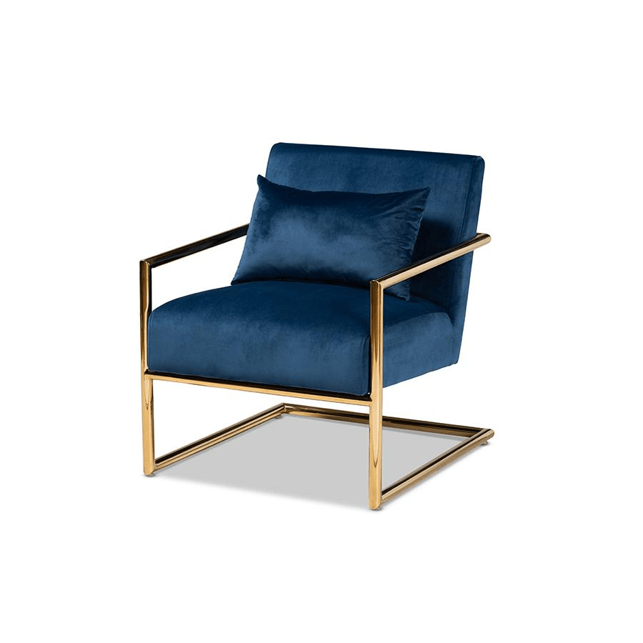 Baxton Studio Mira Glam and Luxe Navy Blue Velvet Fabric Upholstered Gold Finished Metal Lounge Chair - Mervyns