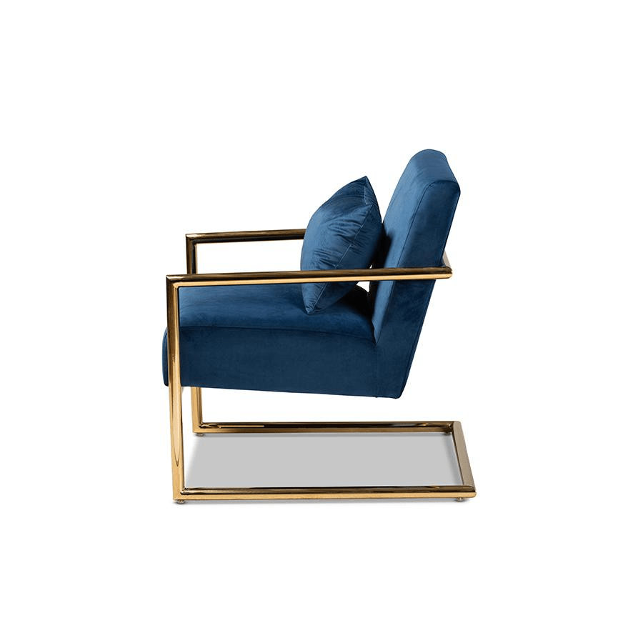 Baxton Studio Mira Glam and Luxe Navy Blue Velvet Fabric Upholstered Gold Finished Metal Lounge Chair - Mervyns