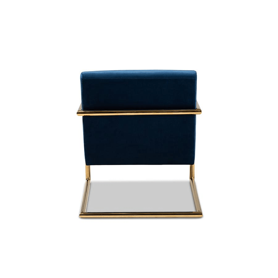 Baxton Studio Mira Glam and Luxe Navy Blue Velvet Fabric Upholstered Gold Finished Metal Lounge Chair - Mervyns