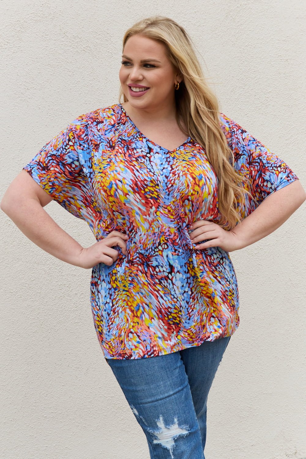 Be Stage Full Size Printed Dolman Flowy Top - Mervyns